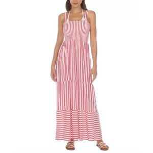 C224 Raviya Women’s Pink & White Striped Swim Cover-Up Dress - Size Large NWT